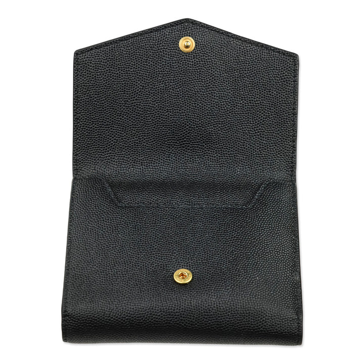 Saint Laurent Black Grain de Poudre Leather Uptown Compact Wallet