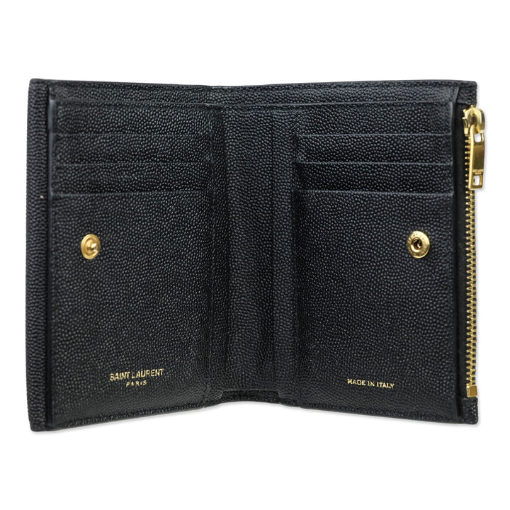 Saint Laurent Black Grain de Poudre Leather Uptown Compact Wallet
