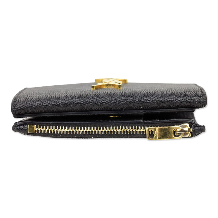 Saint Laurent Black Grain de Poudre Leather Uptown Compact Wallet