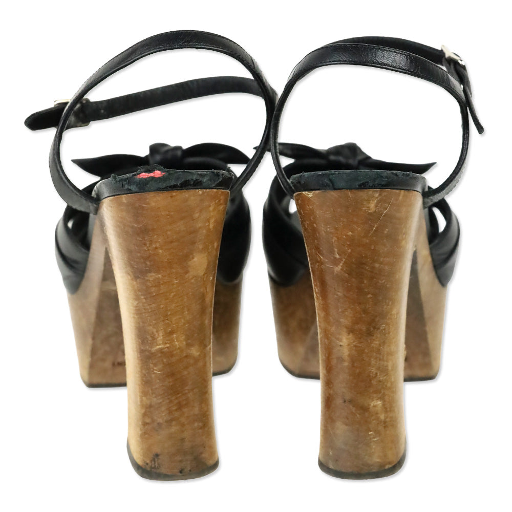 Saint Laurent Black Leather Wood Platform Candy Sandals
