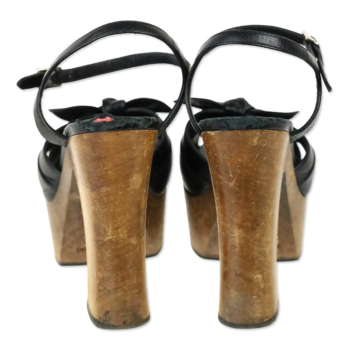 Saint Laurent Black Leather Wood Platform Candy Sandals