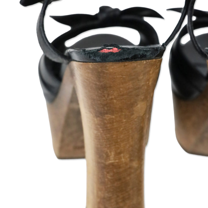Saint Laurent Black Leather Wood Platform Candy Sandals