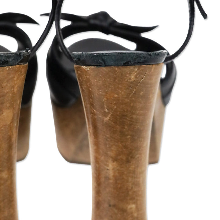 Saint Laurent Black Leather Wood Platform Candy Sandals