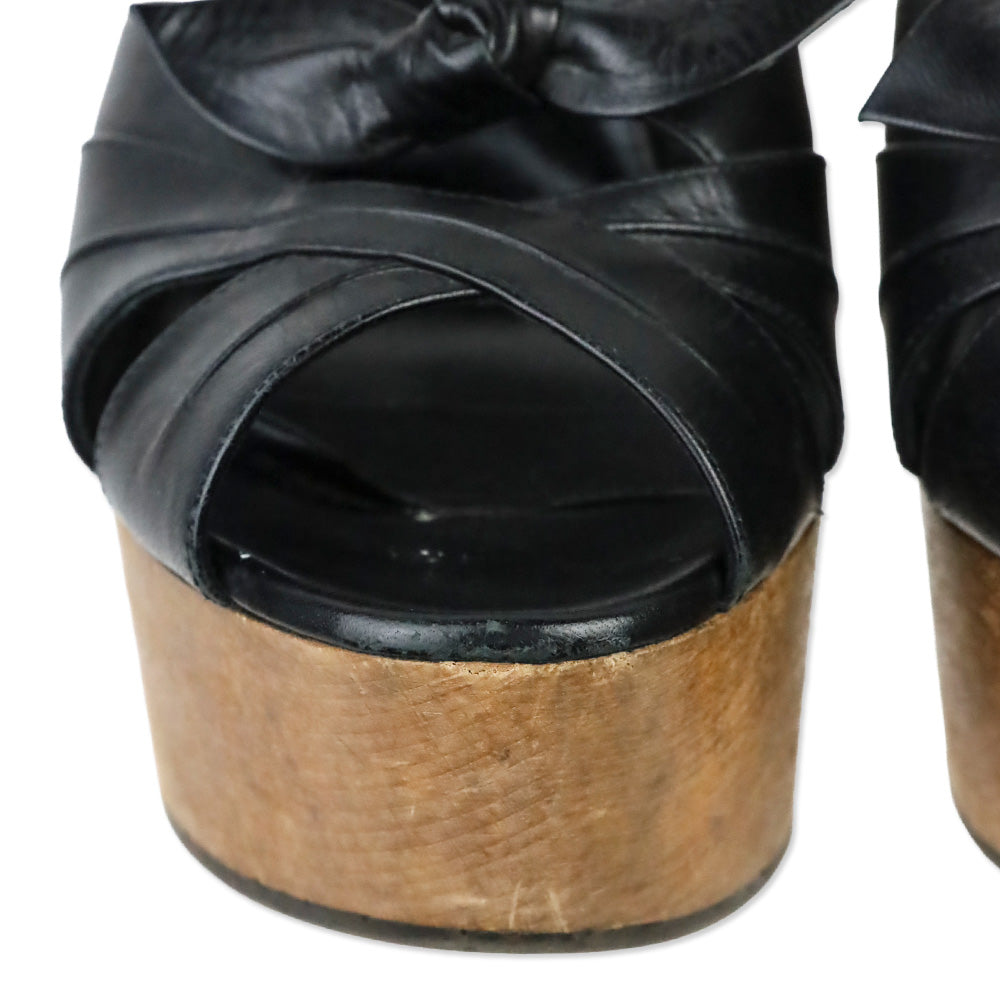 Saint Laurent Black Leather Wood Platform Candy Sandals
