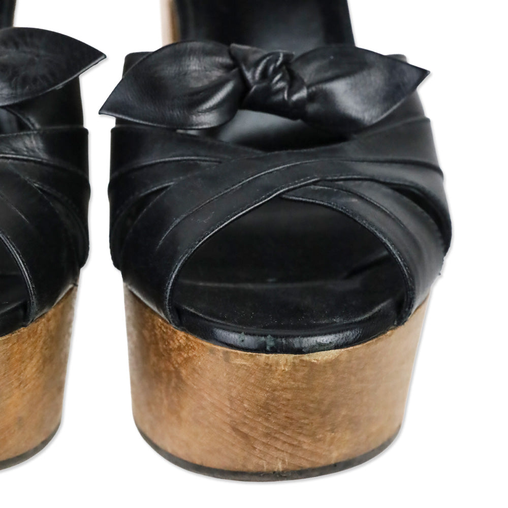 Saint Laurent Black Leather Wood Platform Candy Sandals