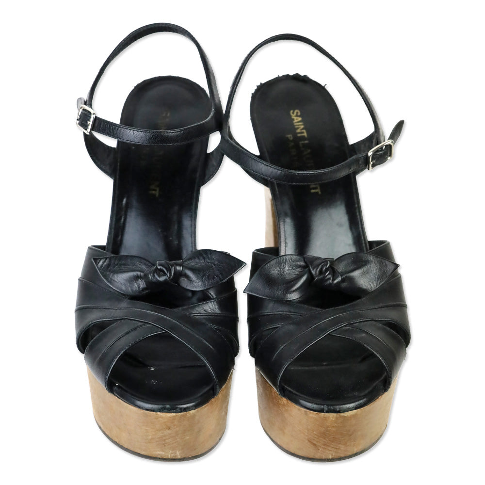 Saint Laurent Black Leather Wood Platform Candy Sandals