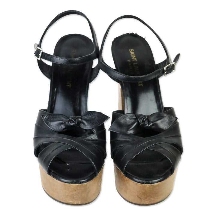 Saint Laurent Black Leather Wood Platform Candy Sandals