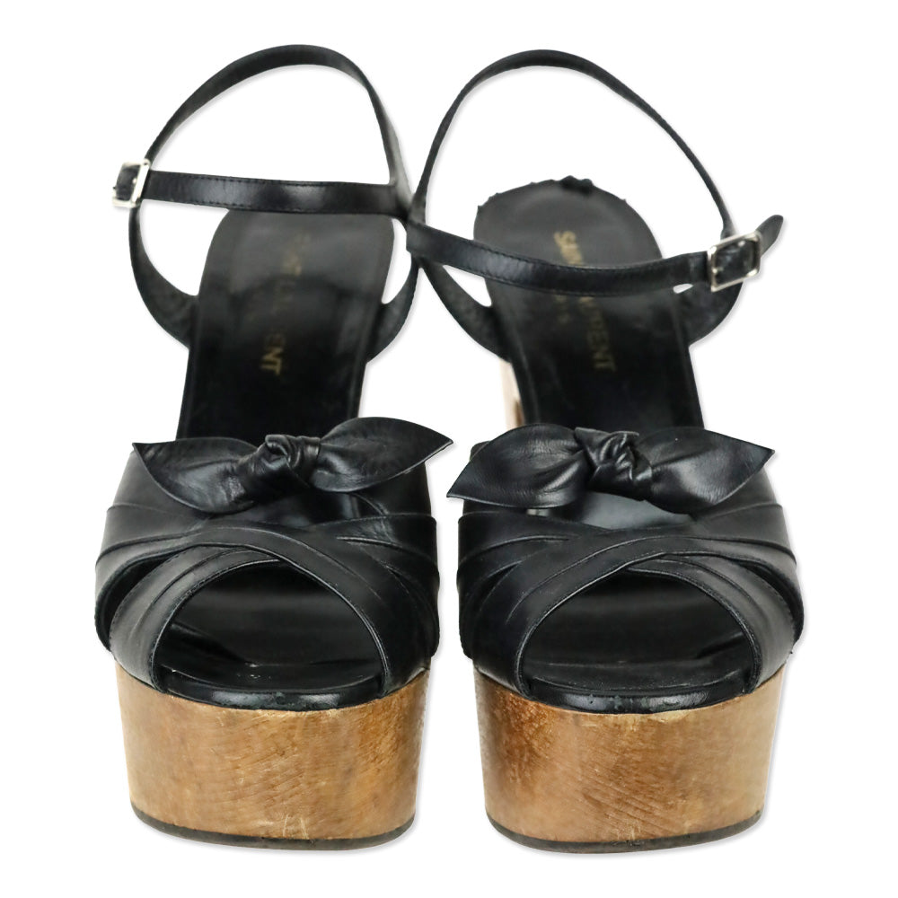 Saint Laurent Black Leather Wood Platform Candy Sandals