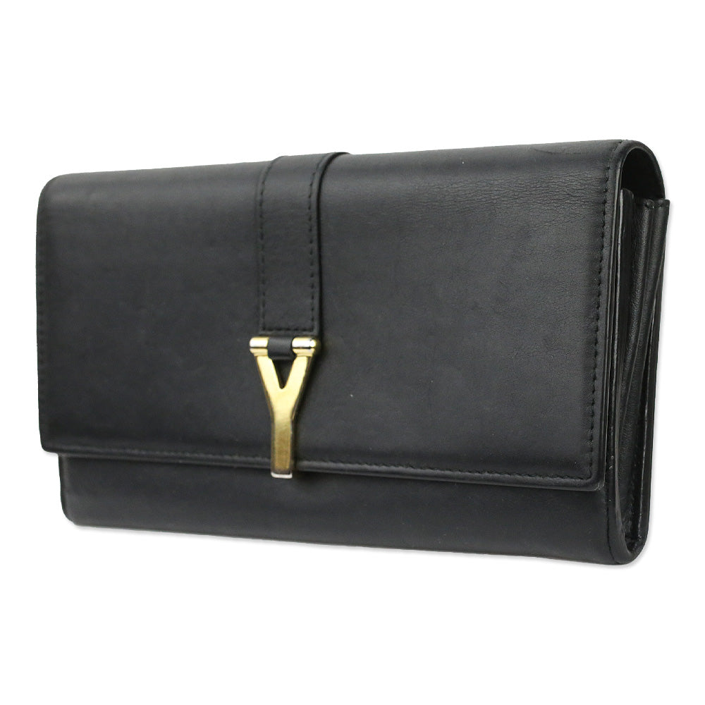 Saint Laurent Black Leather Y-Ligne Flap Continental Wallet