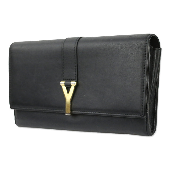 Saint Laurent Black Leather Y-Ligne Flap Continental Wallet