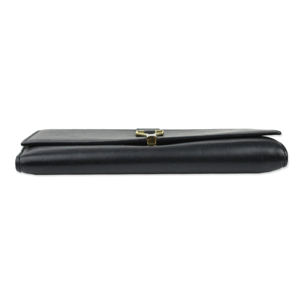 Saint Laurent Black Leather Y-Ligne Flap Continental Wallet