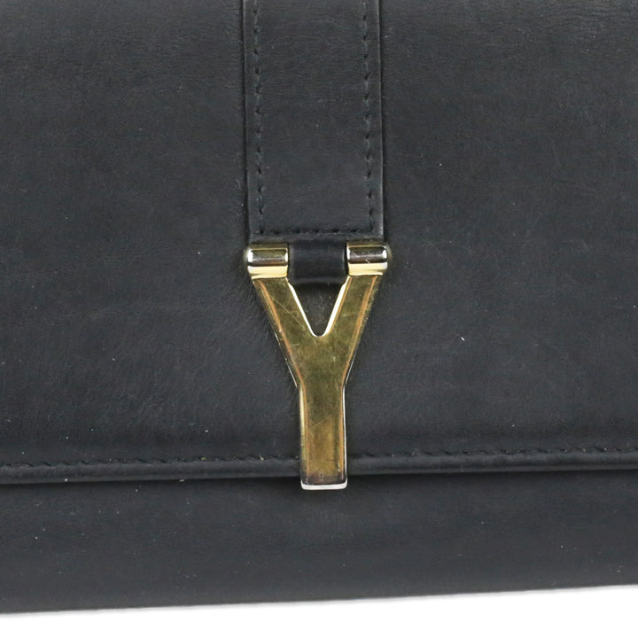 Saint Laurent Black Leather Y-Ligne Flap Continental Wallet