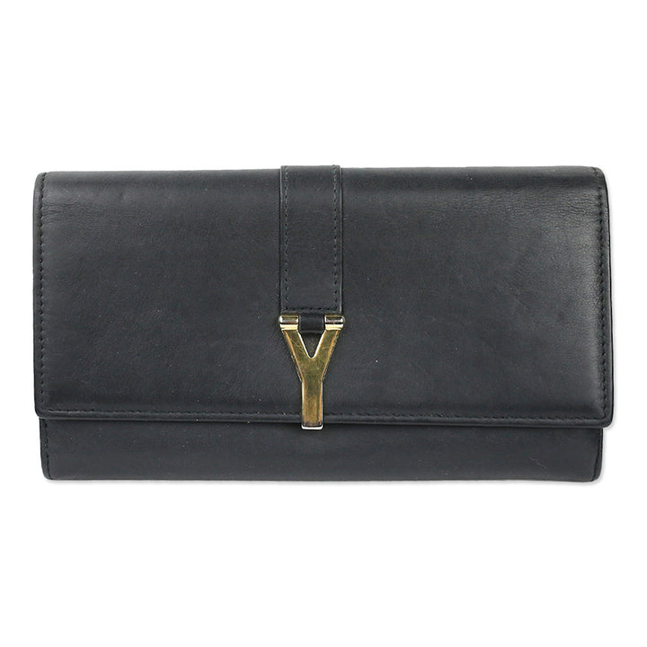 Saint Laurent Black Leather Y-Ligne Flap Continental Wallet