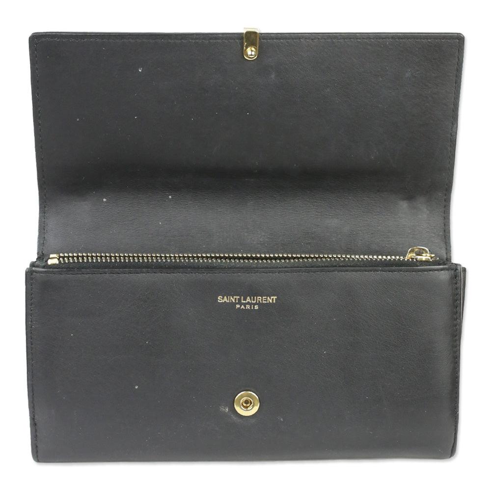 Saint Laurent Black Leather Y-Ligne Flap Continental Wallet