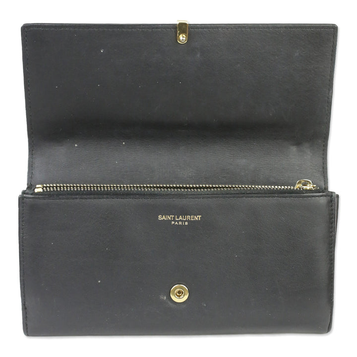 Saint Laurent Black Leather Y-Ligne Flap Continental Wallet