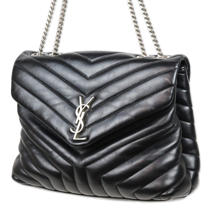 Saint Laurent Black Matelassé Lambskin LouLou Large Bag