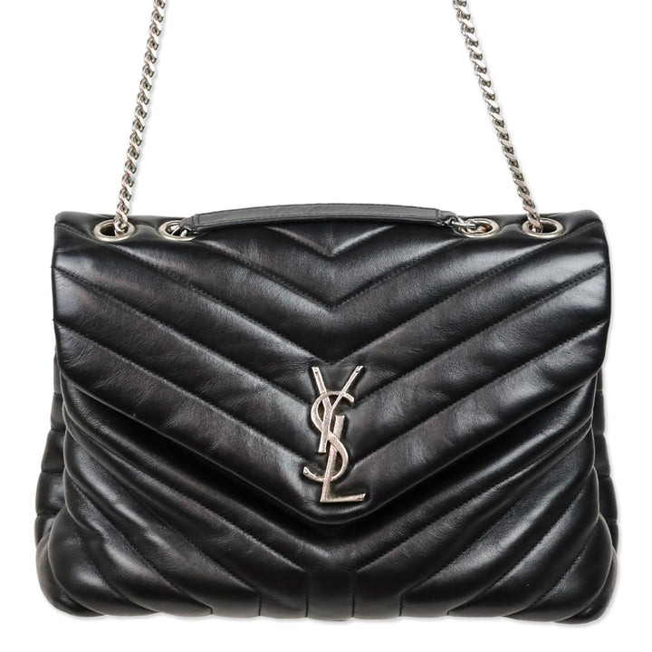 Saint Laurent Black Matelassé Lambskin LouLou Large Bag