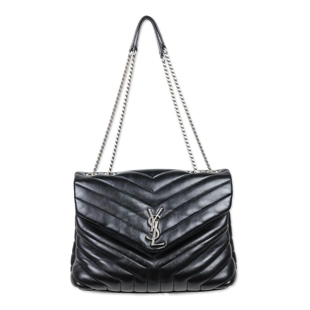 Saint Laurent Black Matelassé Lambskin LouLou Large Bag