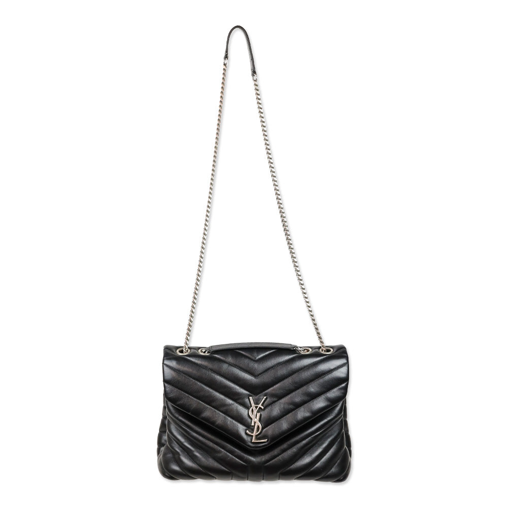 Saint Laurent Black Matelassé Lambskin LouLou Large Bag
