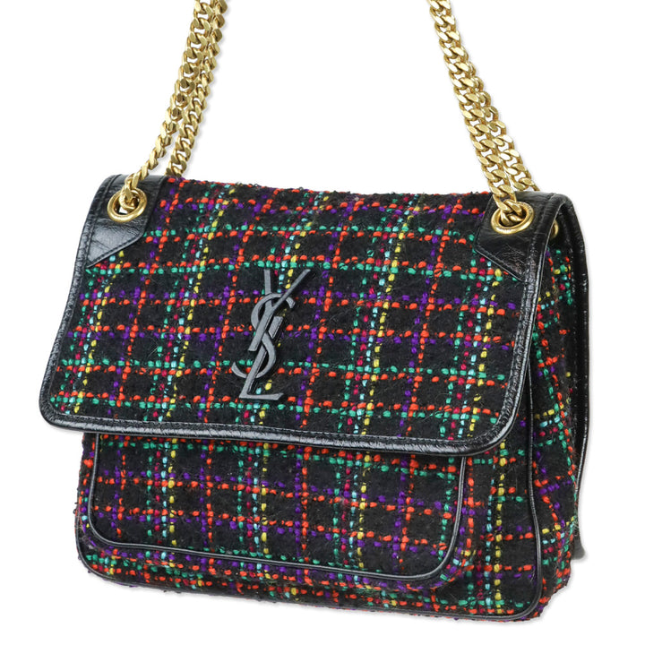 Saint Laurent Black Multicolor Tweed Niki Flap Shoulder Bag