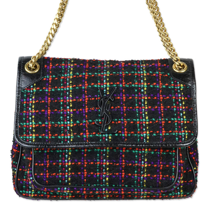 Saint Laurent Black Multicolor Tweed Niki Flap Shoulder Bag