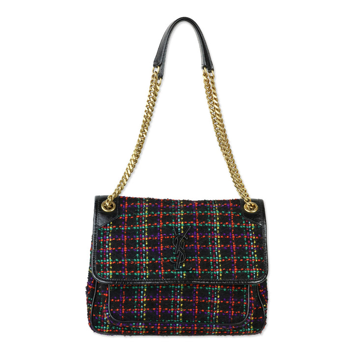 Saint Laurent Black Multicolor Tweed Niki Flap Shoulder Bag