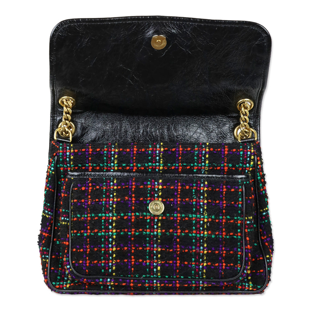 Saint Laurent Black Multicolor Tweed Niki Flap Shoulder Bag