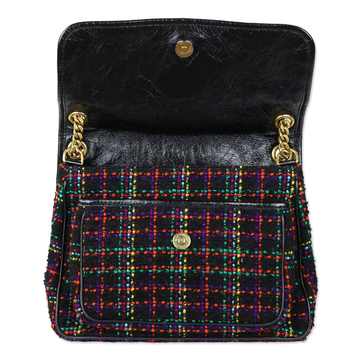 Saint Laurent Black Multicolor Tweed Niki Flap Shoulder Bag