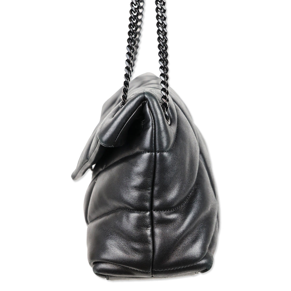 Saint Laurent Black Quilted Leather Lou Puffer Small Shoulder Bag