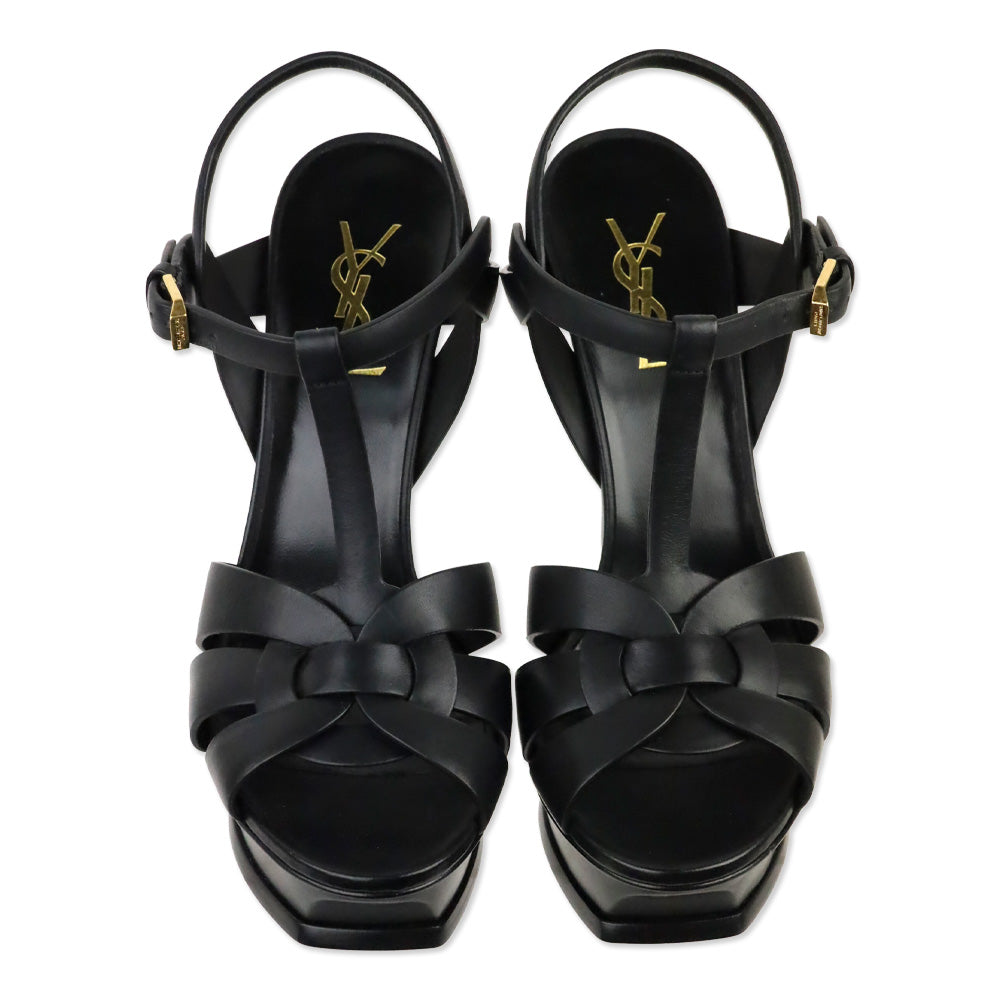 Saint Laurent Black Smooth Leather 105MM Tribute Platform Sandals