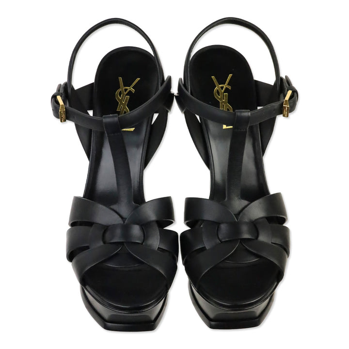 Saint Laurent Black Smooth Leather 105MM Tribute Platform Sandals