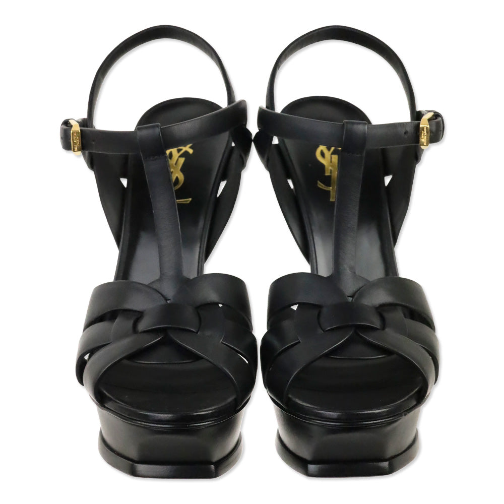 Saint Laurent Black Smooth Leather 105MM Tribute Platform Sandals
