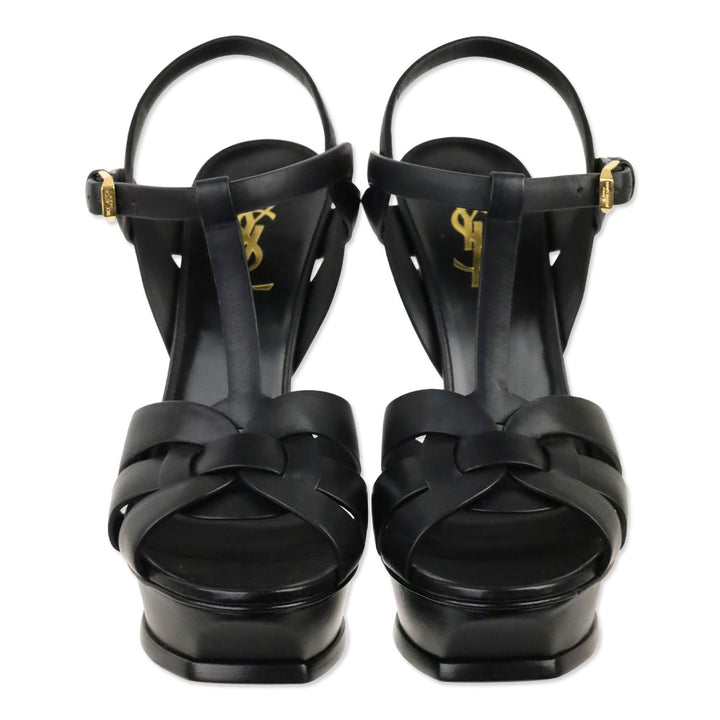 Saint Laurent Black Smooth Leather 105MM Tribute Platform Sandals