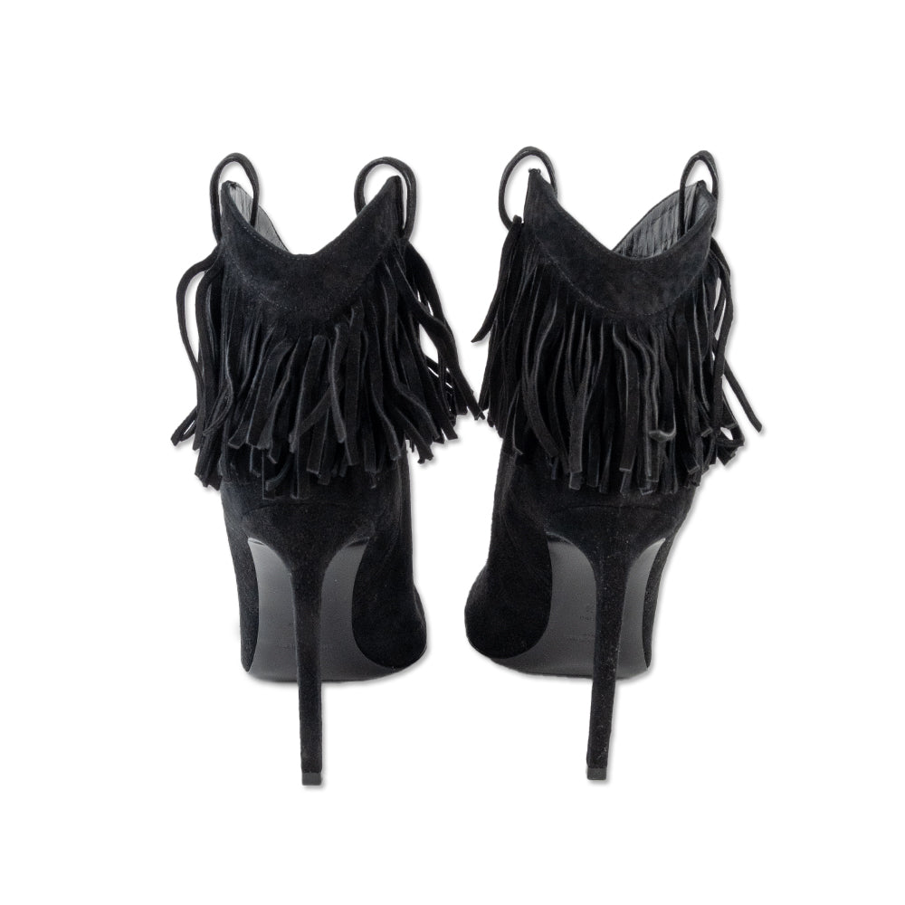 Saint Laurent Black Suede Fringed Stiletto Ankle Booties