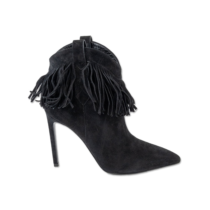 Saint Laurent Black Suede Fringed Stiletto Ankle Booties