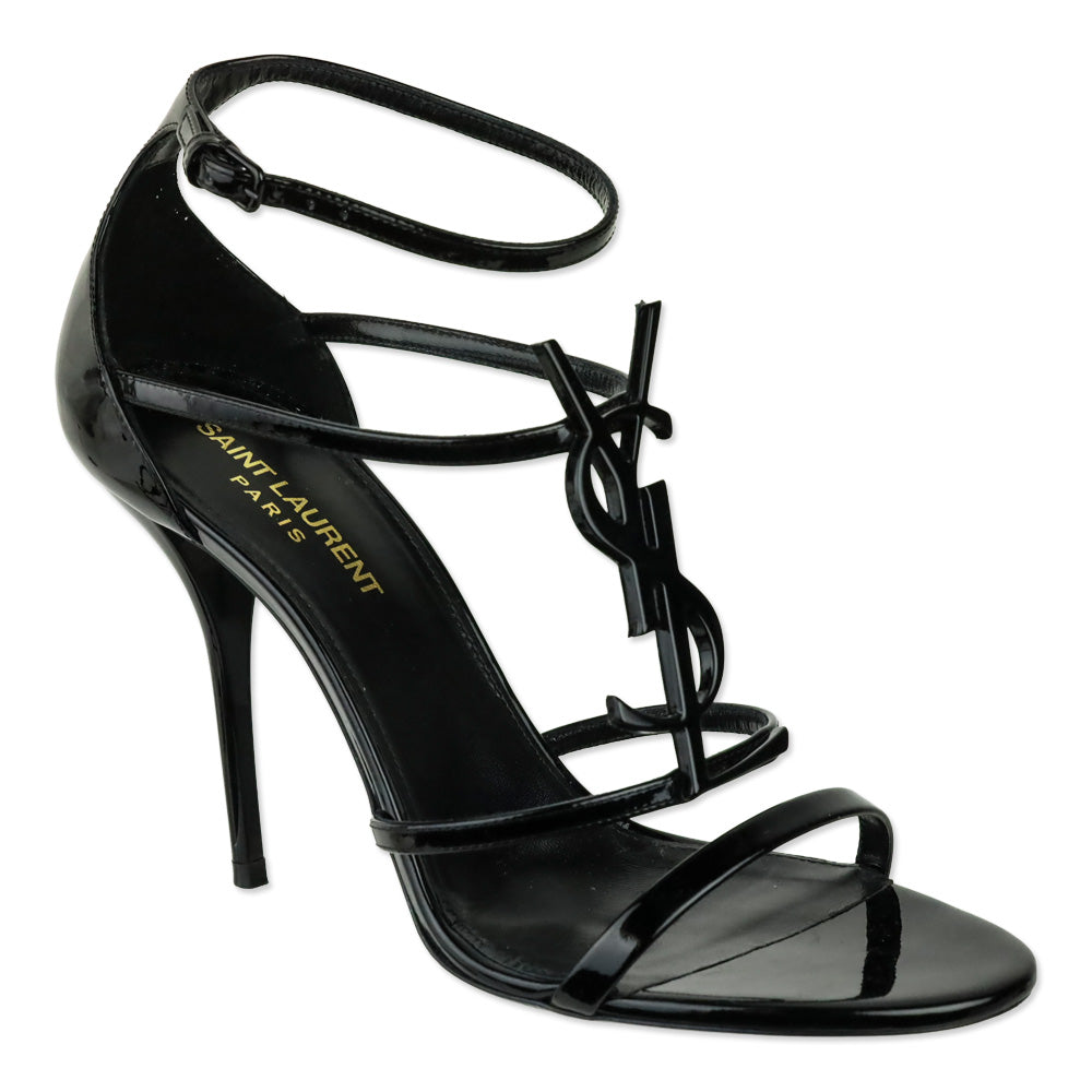 Saint Laurent Black Vernice Patent leather Cassandre 100 Sandals