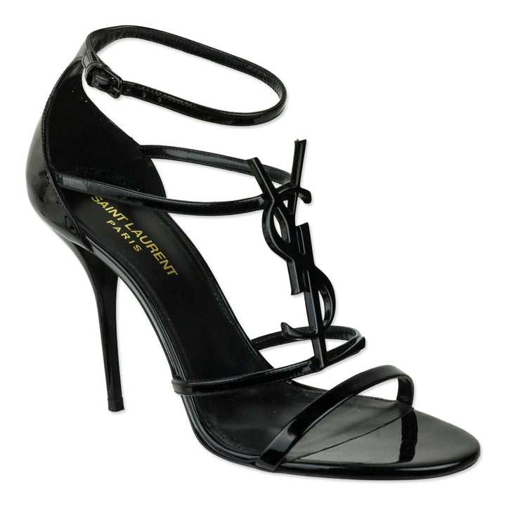 Saint Laurent Black Vernice Patent leather Cassandre 100 Sandals