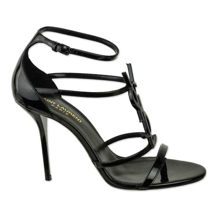 Saint Laurent Black Vernice Patent leather Cassandre 100 Sandals