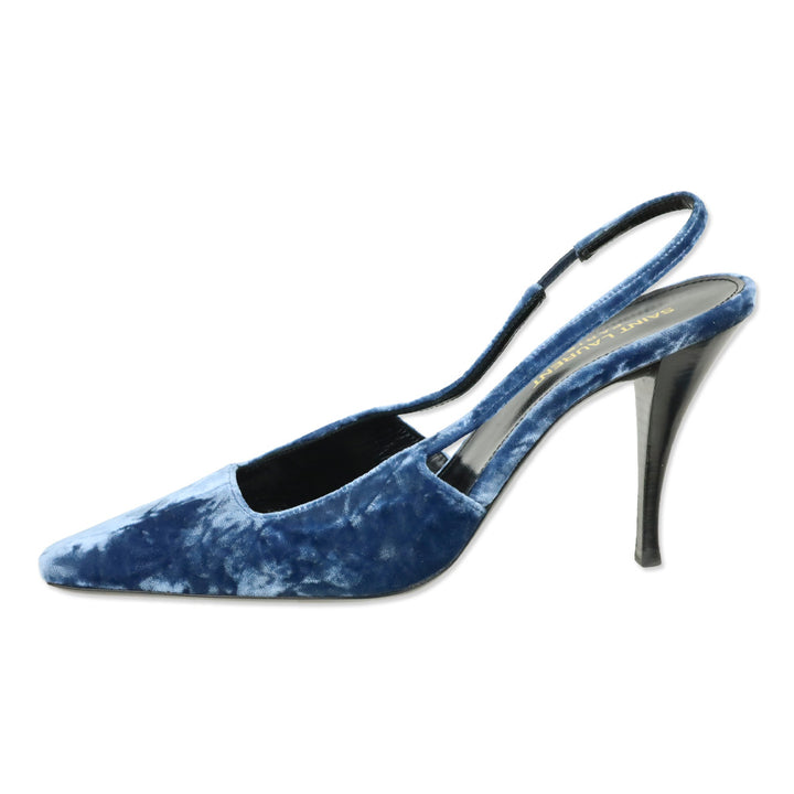 Saint Laurent Blade 90 Navy Velvet Slingback Pumps