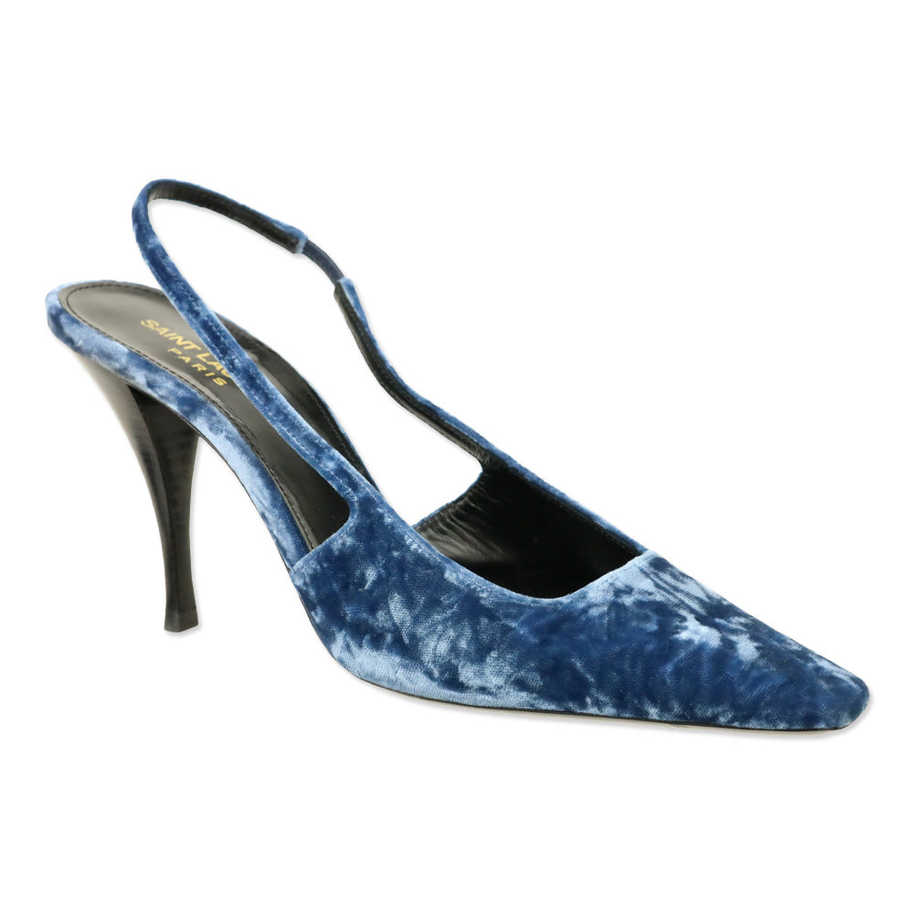 Saint Laurent Blade 90 Navy Velvet Slingback Pumps