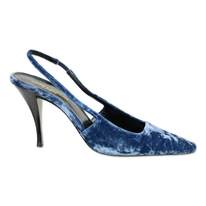 Saint Laurent Blade 90 Navy Velvet Slingback Pumps