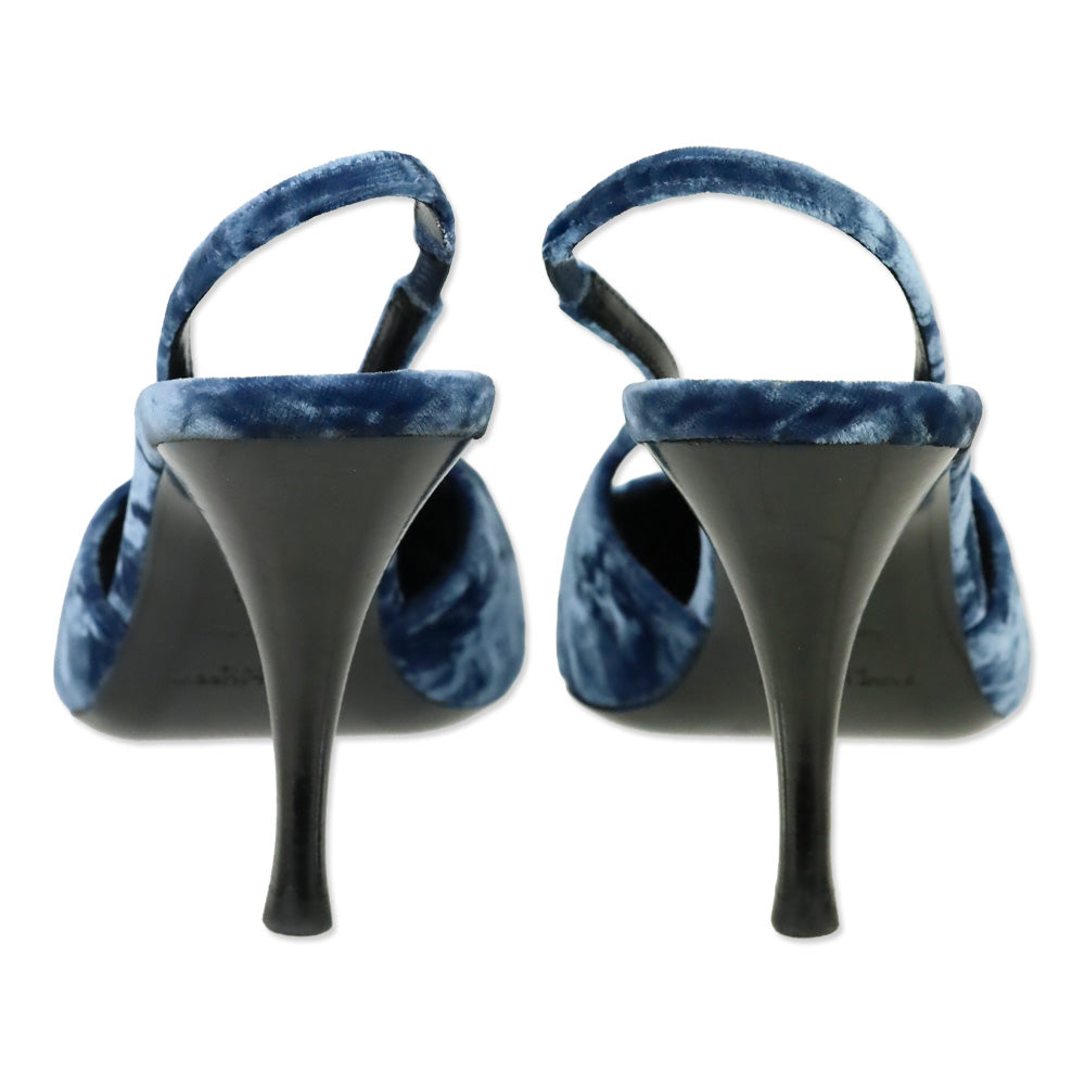 Saint Laurent Blade 90 Navy Velvet Slingback Pumps