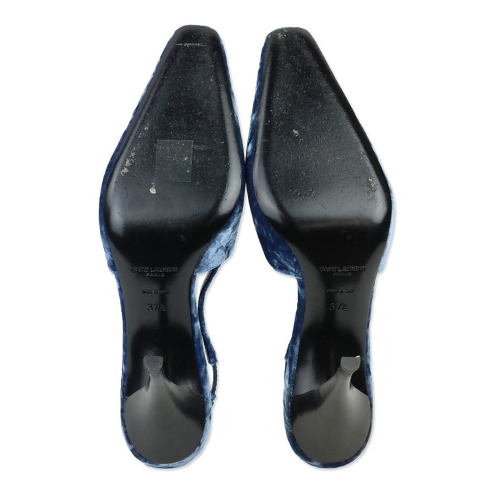 Saint Laurent Blade 90 Navy Velvet Slingback Pumps