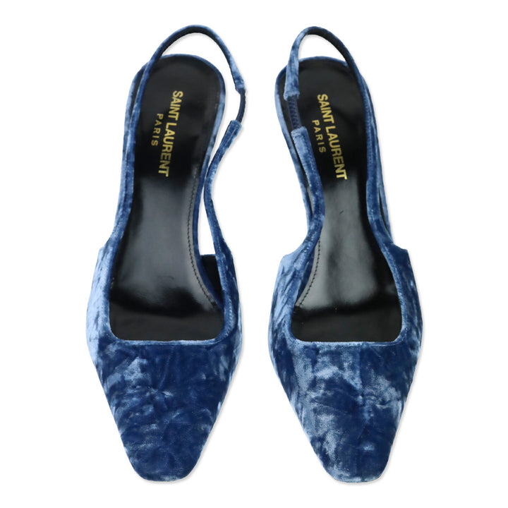 Saint Laurent Blade 90 Navy Velvet Slingback Pumps