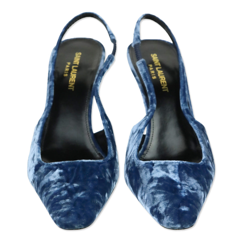 Saint Laurent Blade 90 Navy Velvet Slingback Pumps