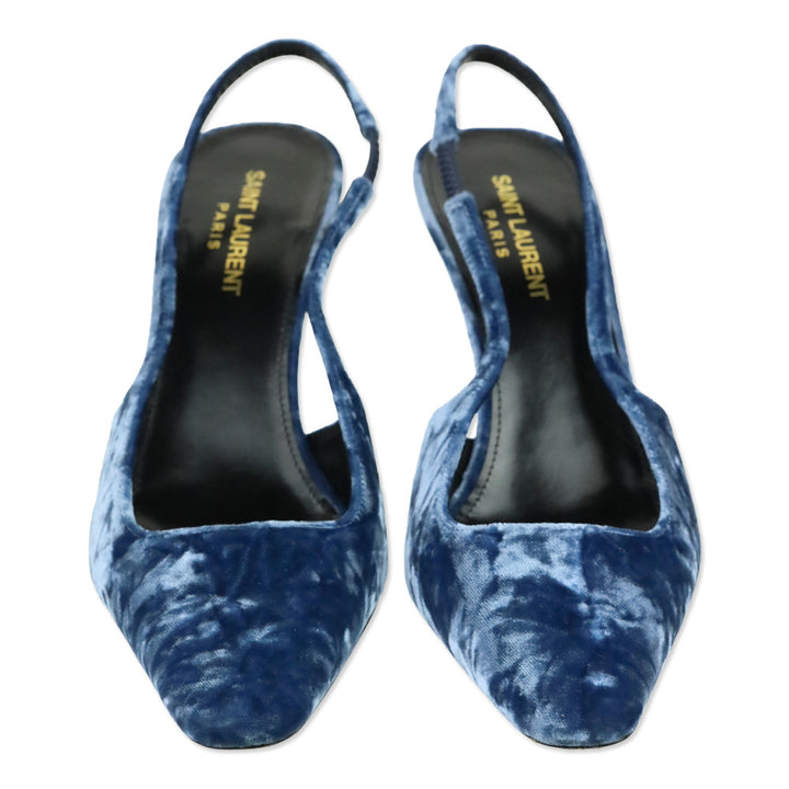 Saint Laurent Blade 90 Navy Velvet Slingback Pumps