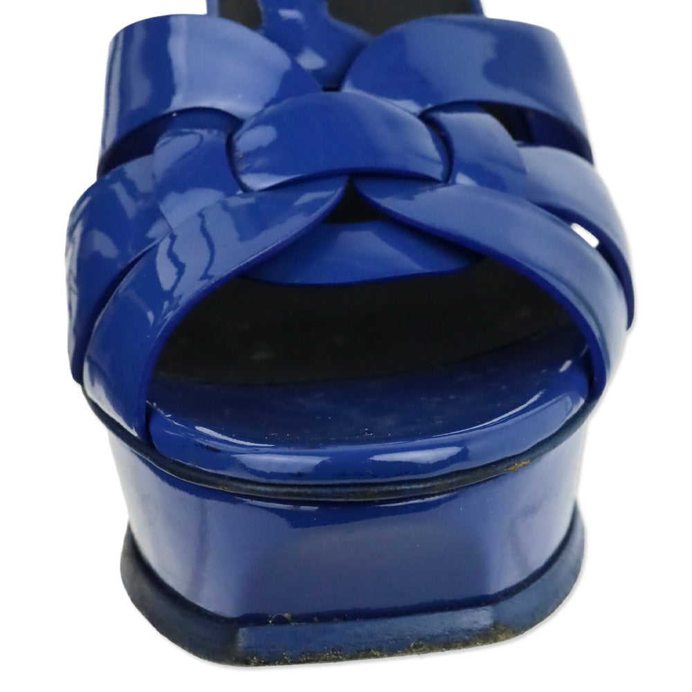 Saint Laurent Bleu Majorelle Vernice Leather 105MM Tribute Platform Sandals