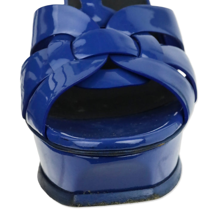 Saint Laurent Bleu Majorelle Vernice Leather 105MM Tribute Platform Sandals