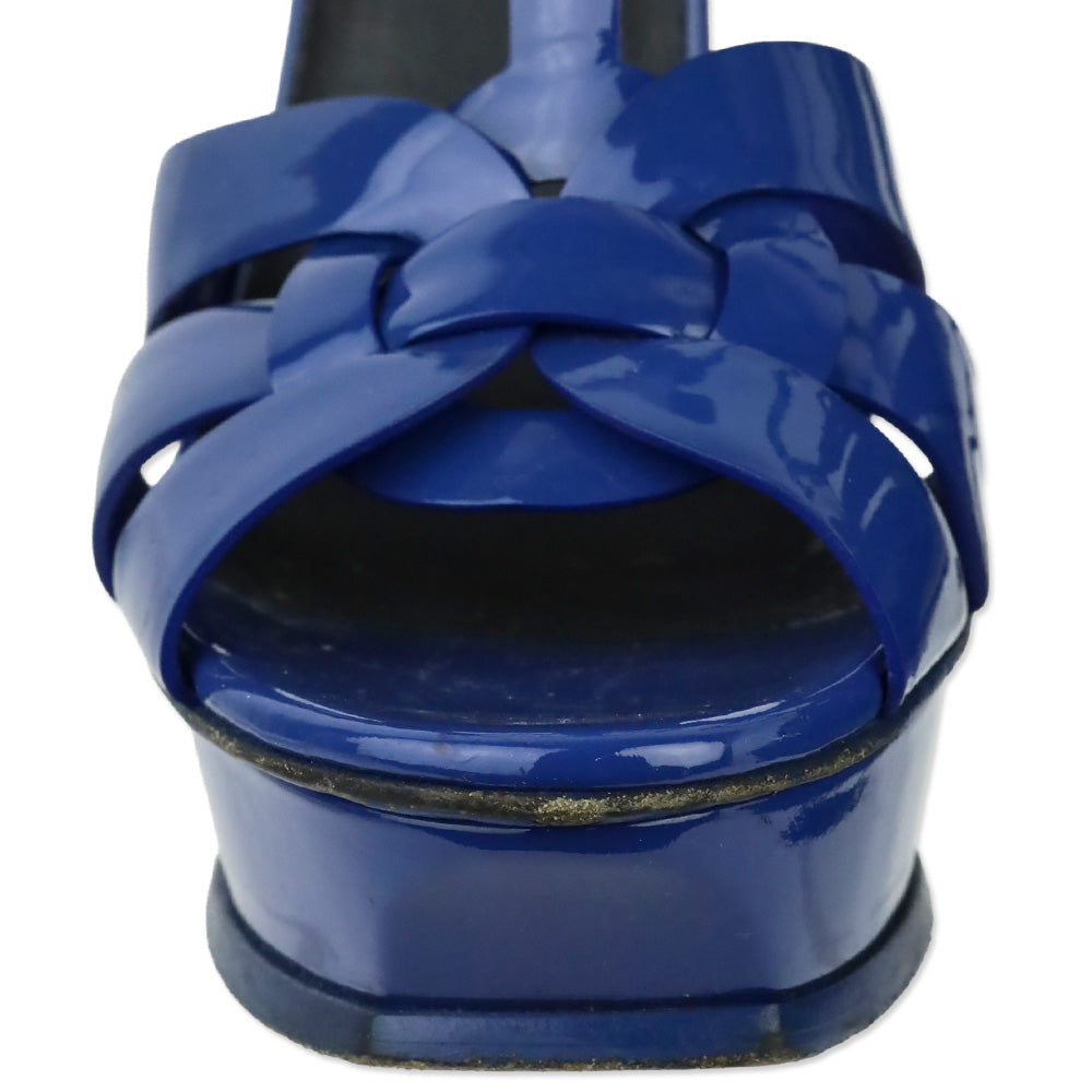Saint Laurent Bleu Majorelle Vernice Leather 105MM Tribute Platform Sandals