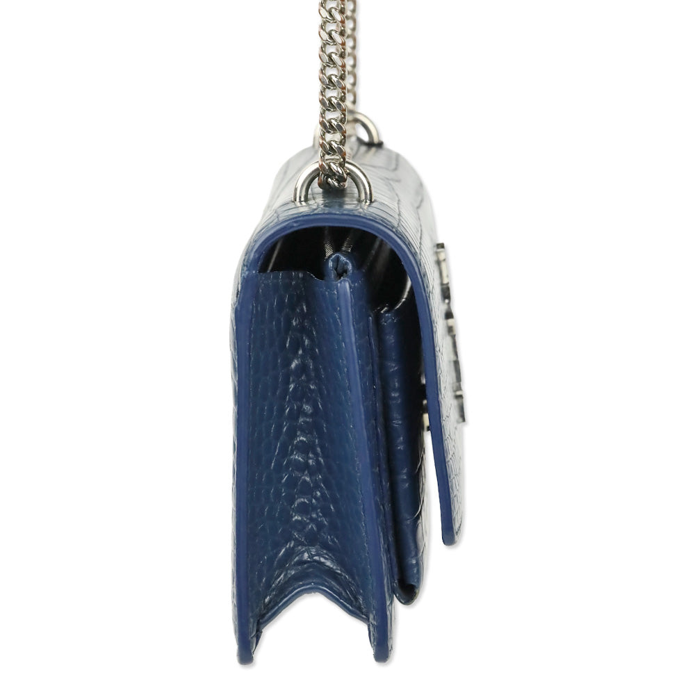 Saint Laurent Blue Crocodile-Embossed Leather Mini Sunset Chain Bag
